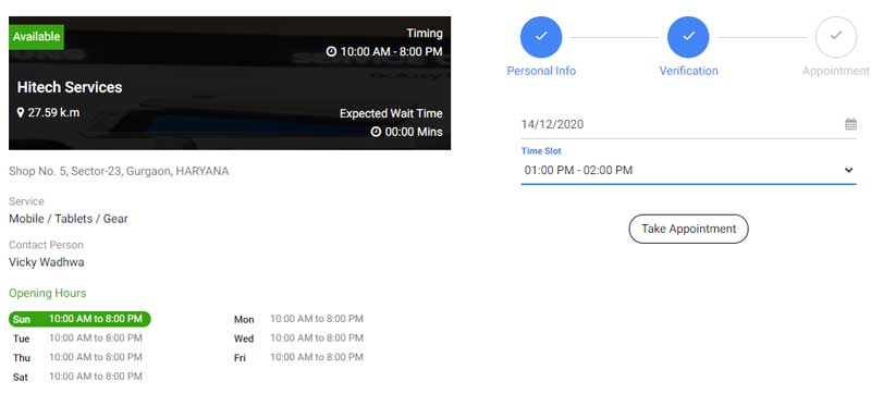 select date & time to take samsung appointment