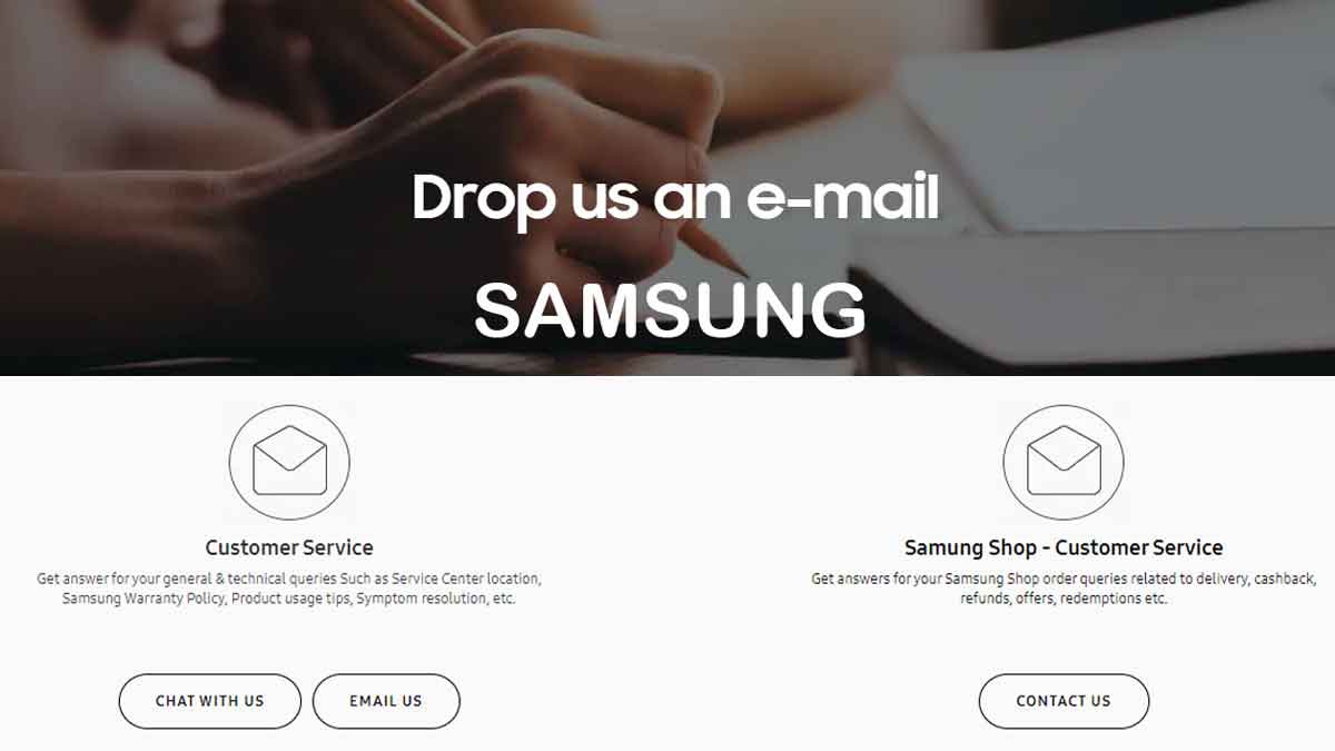 samsung customer care service email id