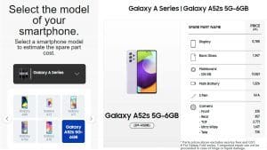 Samsung Galaxy A52s 5G display battery & spare parts price