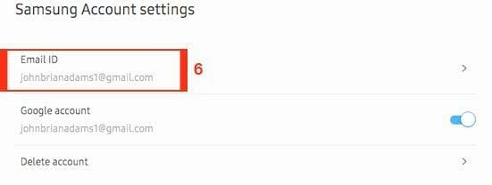 change samsung account email id edit option