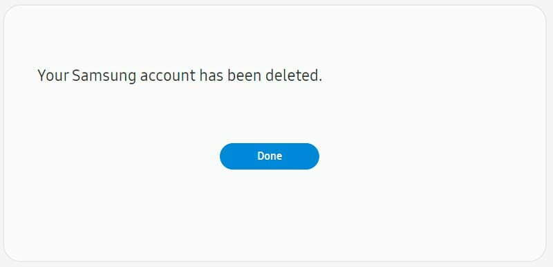 samsung account delete process completed