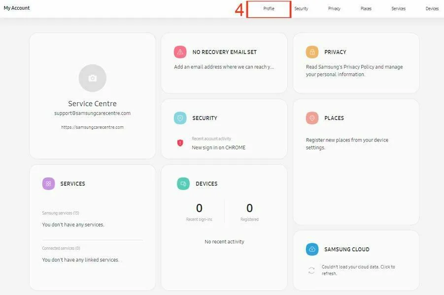 How to change Samsung account Email & Phone number 5 Samsung account dashboard