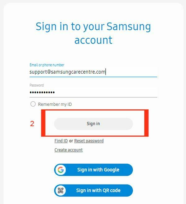 delete samsung account sign in page email id and password