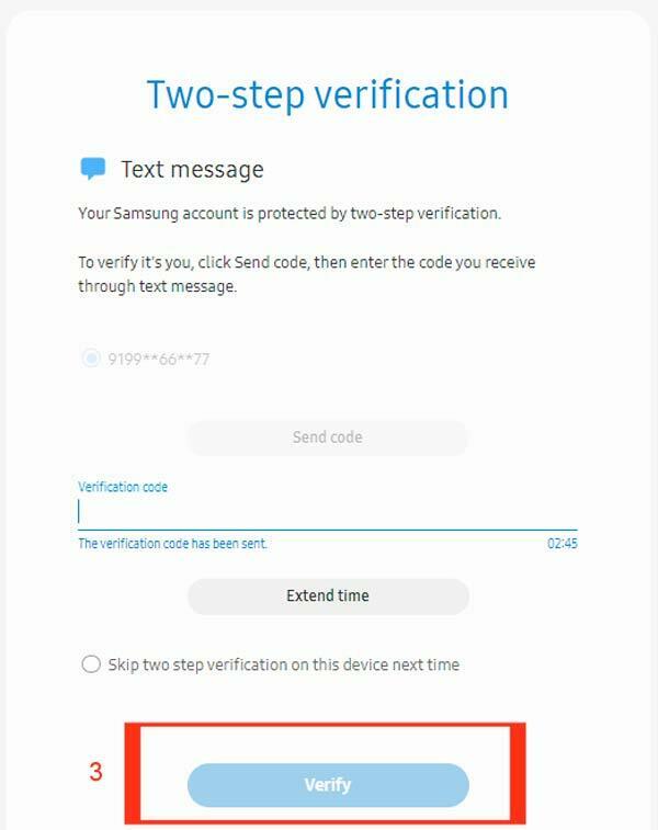 samsung account otp for two steps verification