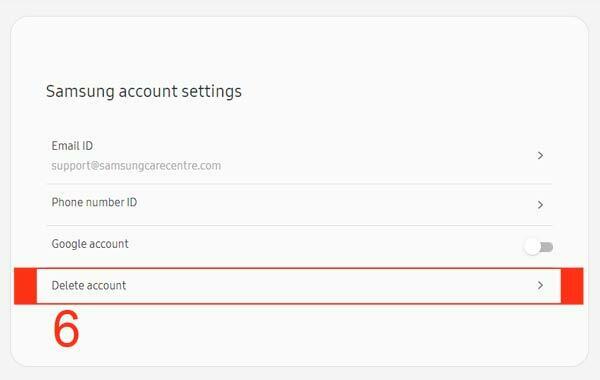 samsung account delete option