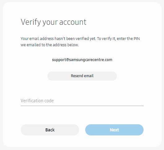 samsung account creation email verification