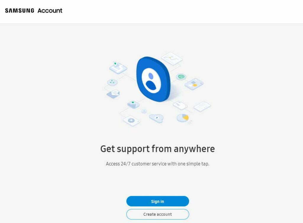 samsung account creation sign in and create account page