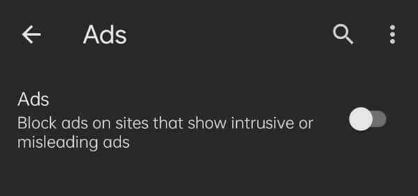 disable ads option in google chrome settings to block advertisement in android phone
