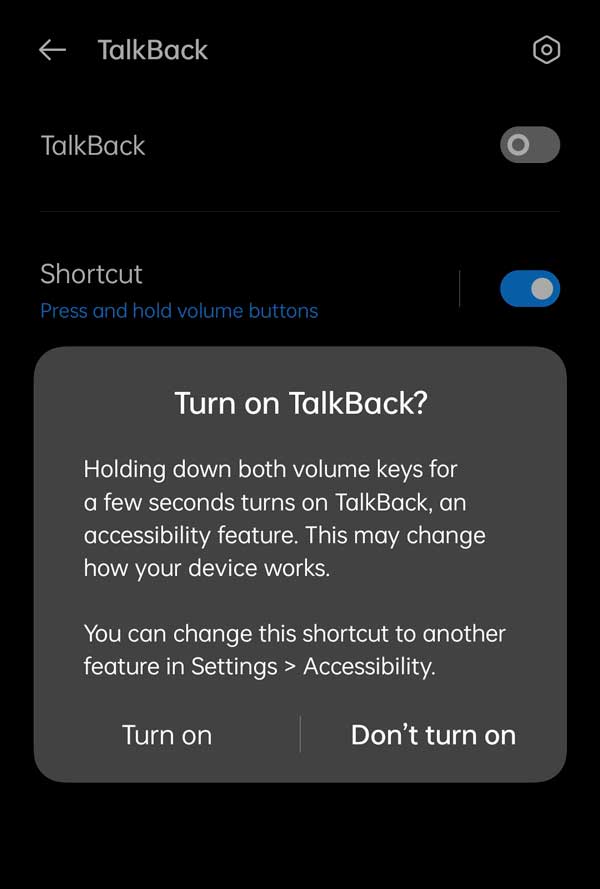 disable talkback in samsung using system settings