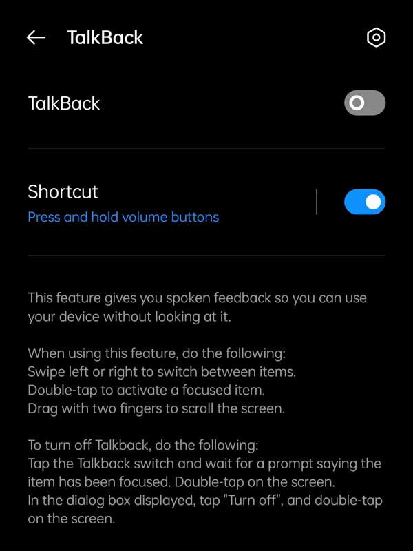 enable talkback shortcut to turn on off voice assistant using volume keys