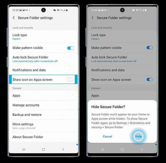 How to hide Secure Folder from app drawer and home screen in samsung phones