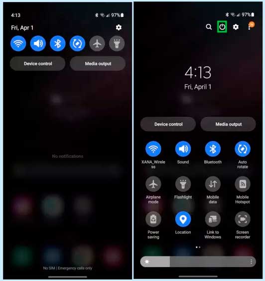 samsung phone notification center and power button