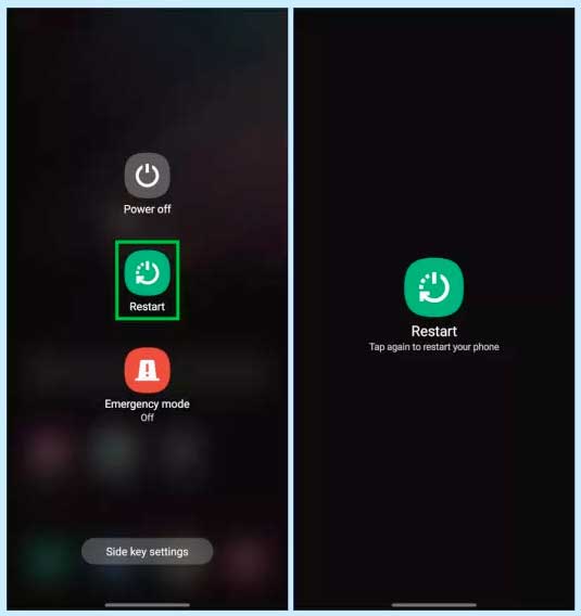 samsung phone power menu to restart mobile