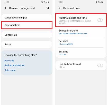 samsung time settings: set date & time to automatic