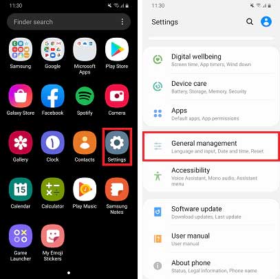 samsung time settings: general management