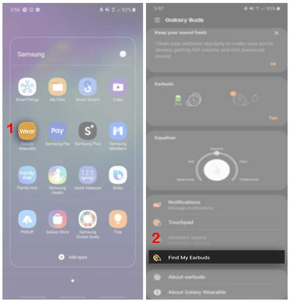steps to find lost samsung galaxy earbuds