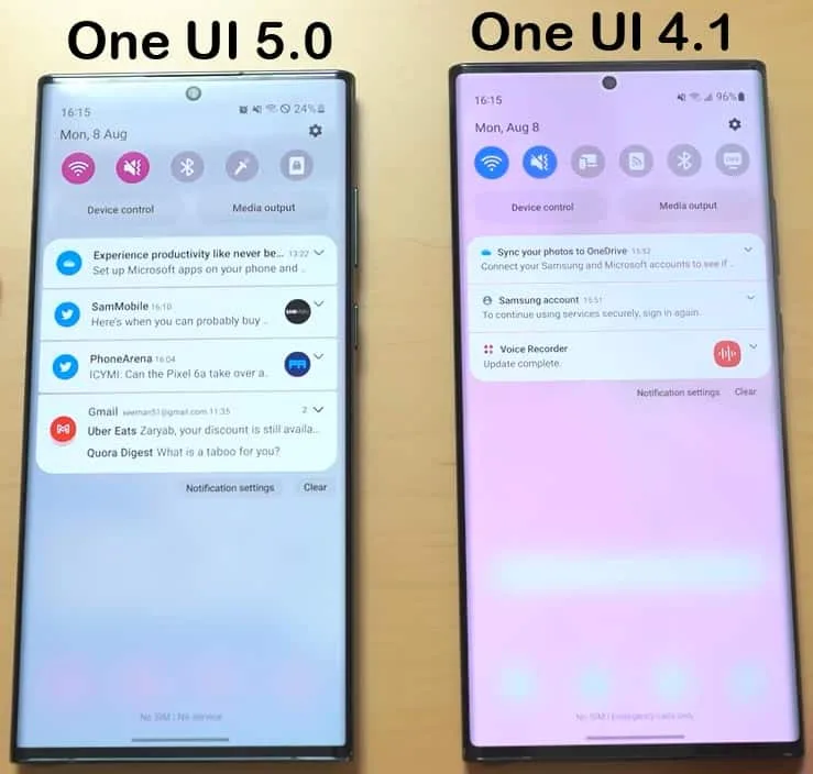 Samsung One UI 5.0 update new features and review 4 samsung one ui 5.0 vs one ui 4.1 notification panel