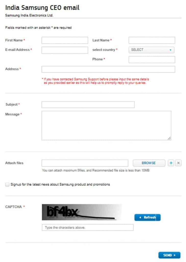 samsung ceo direct form submission
