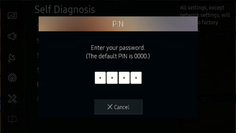 pin input screen on samsung tv