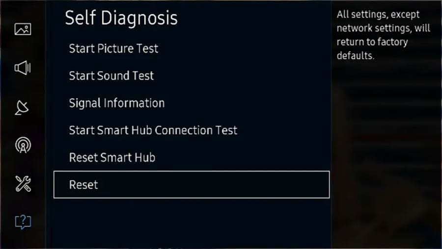 reset option in samsung tv settings