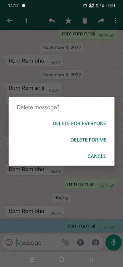delete message from whatsapp