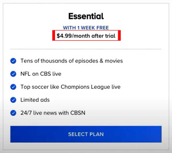 paramount+ essential monthly plan pricing and features
