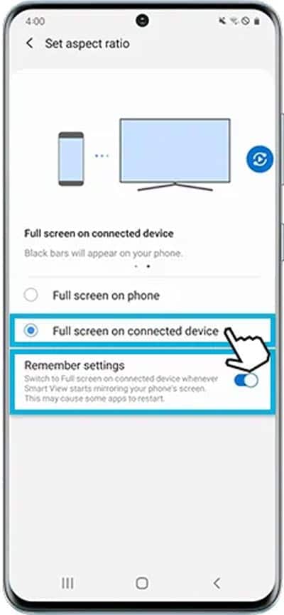 select full screen on connected devices option