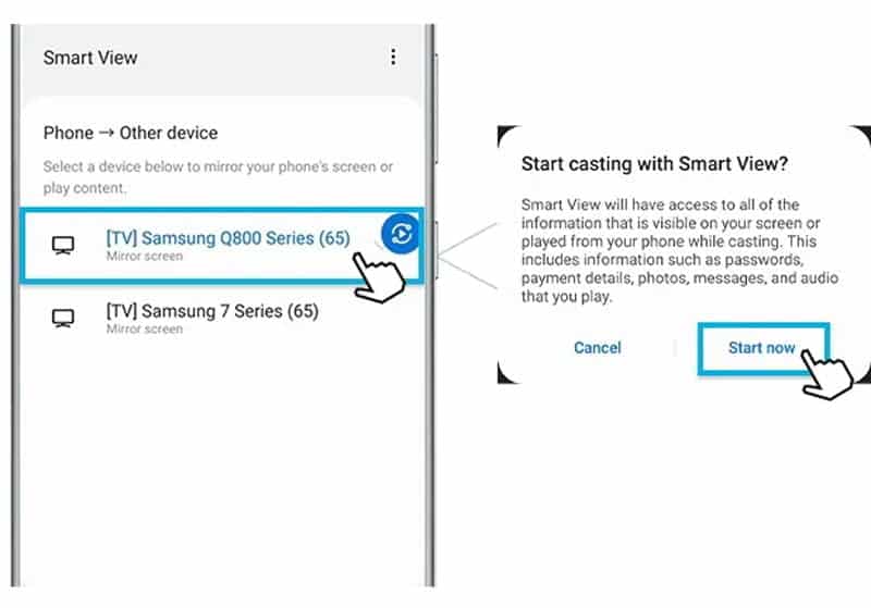 select tv model in samsung phone to connect