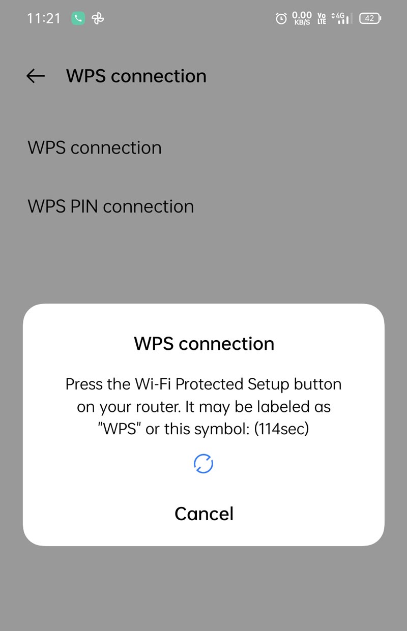 connect to wifi router using wps conncetion