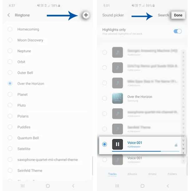 select the music file to set as ringtone in samsung phone