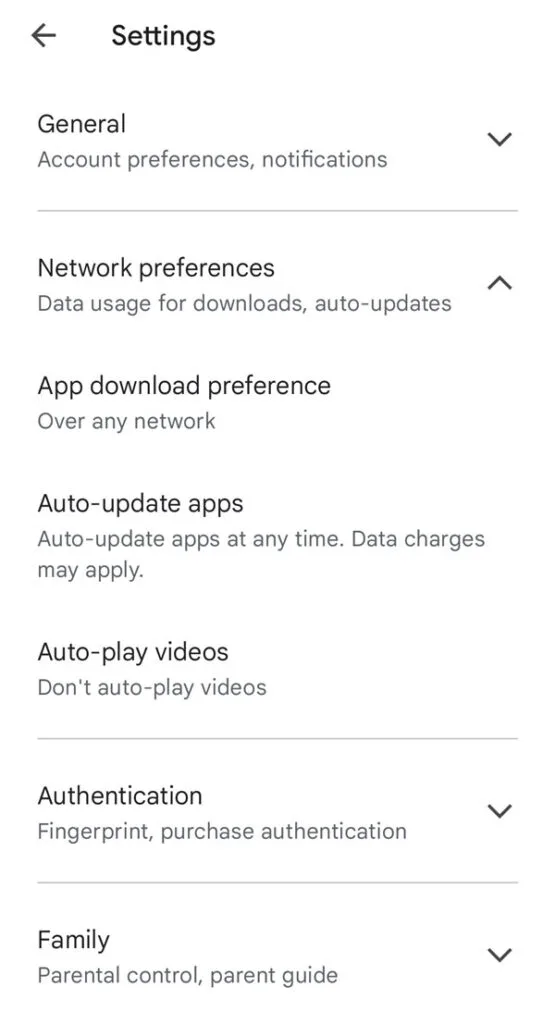 google play store settings 