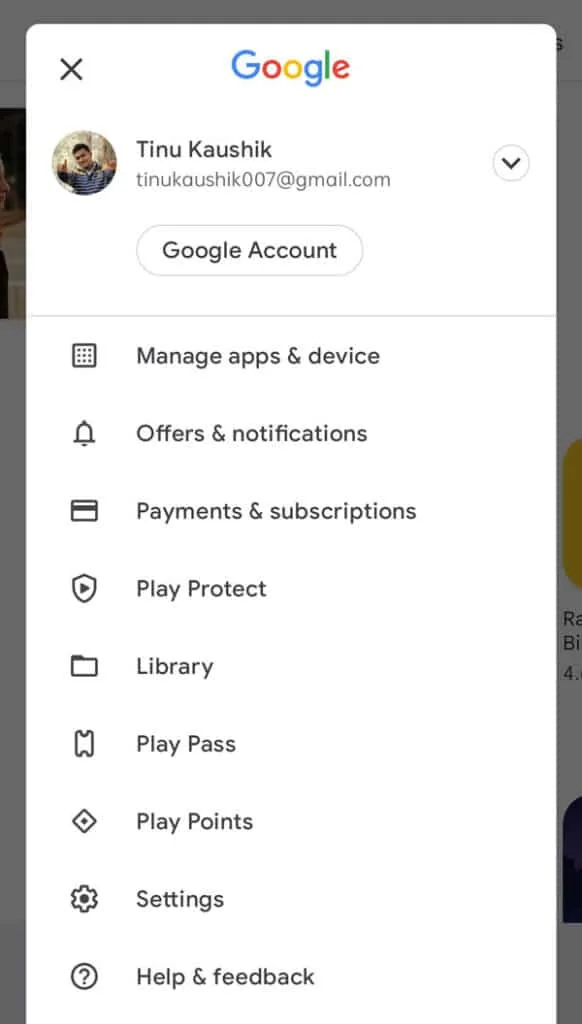 google play store menu