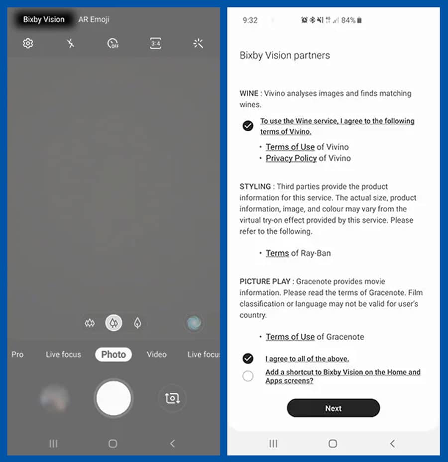 bixby vision option in camera app