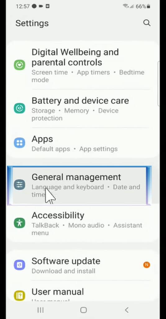 general management option in settings