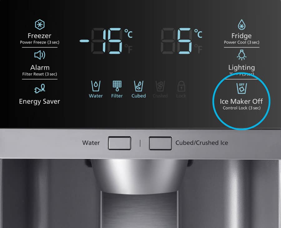 ice maker off icon in samsung refrigerator