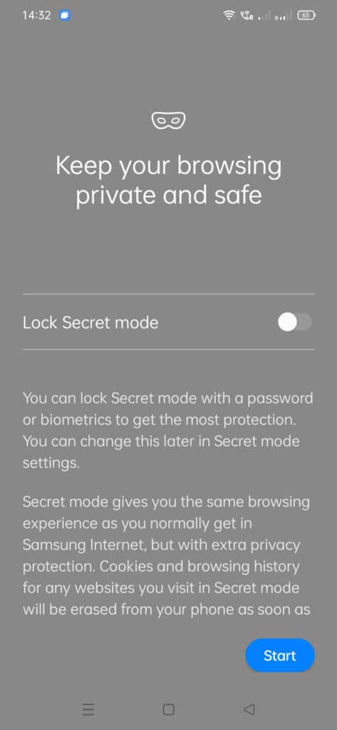 samsung internet browser lock secret mode