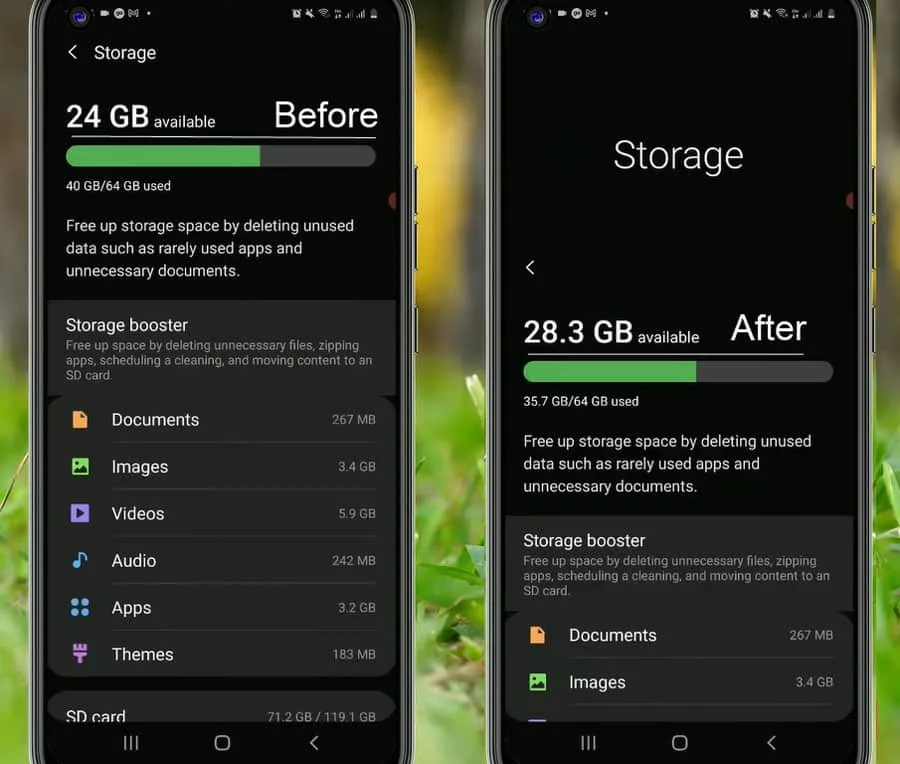 How to increase storage in Samsung using hidden USSD codes 5 storage before and after dumpstate cleanup