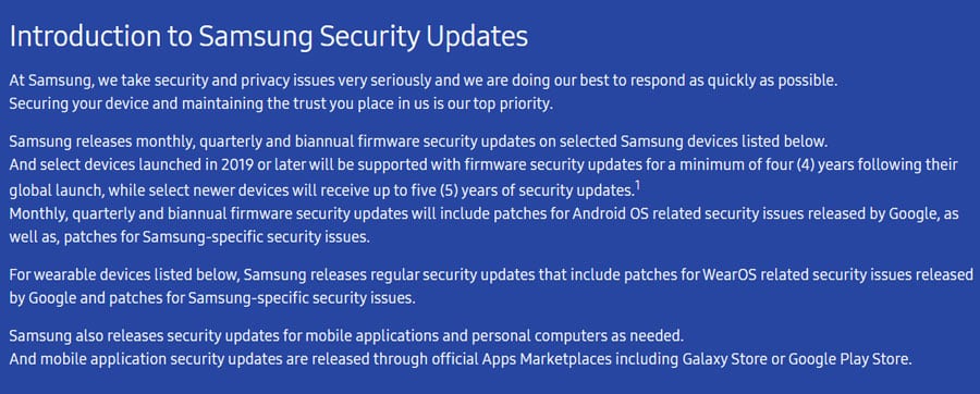 samsung security patch update policy