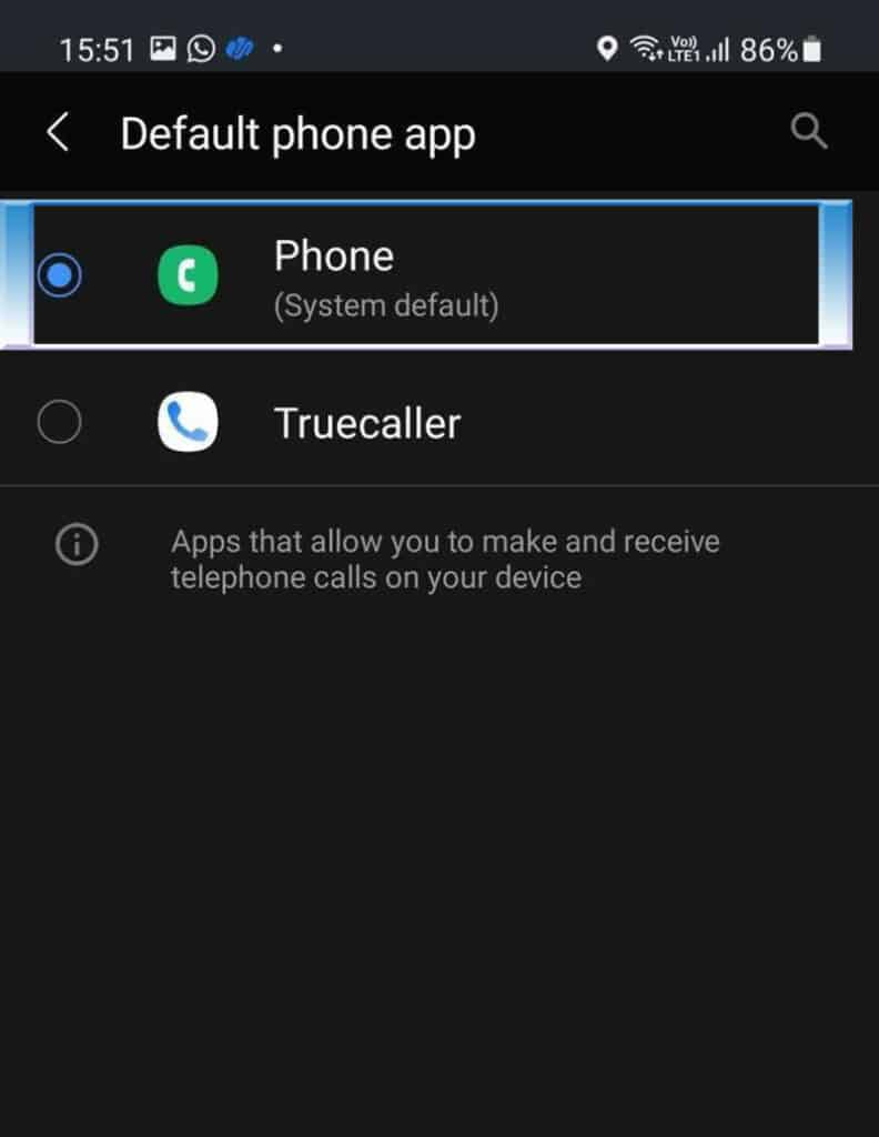 select phone app as default calling app