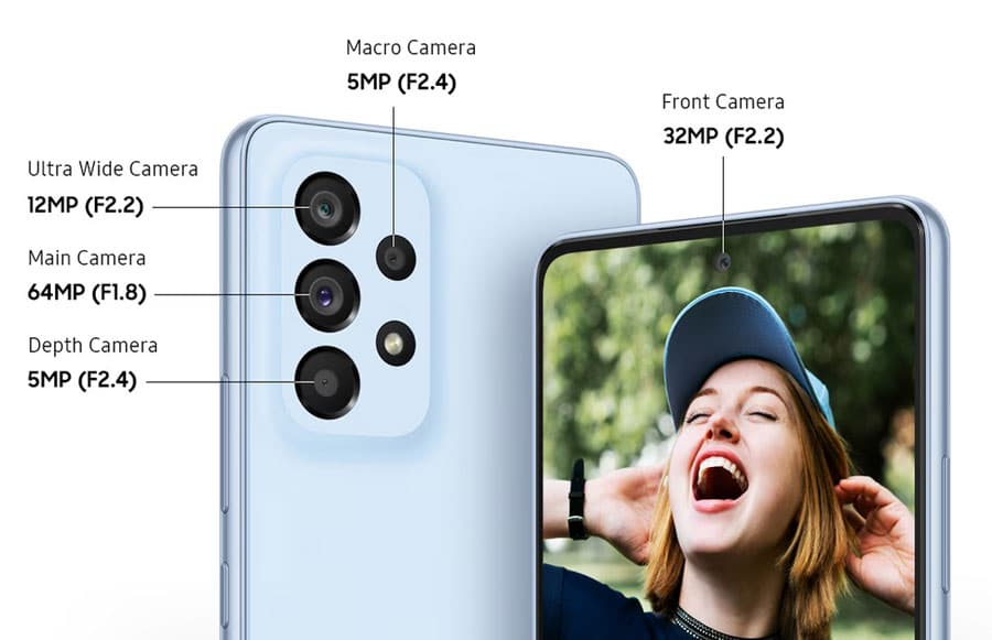 front and rear camera setup in samsung a series phones