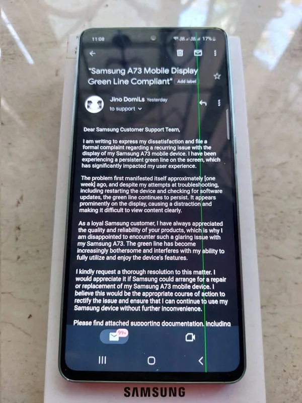 samsung a73 green screen issue