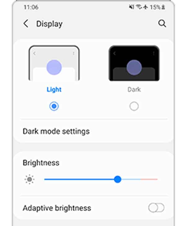 Samsung display color light mode
