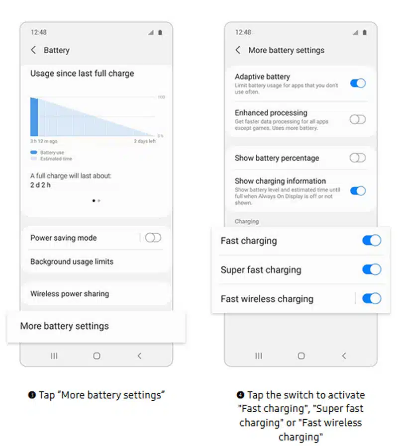 enable the super fast charging in samsung phone